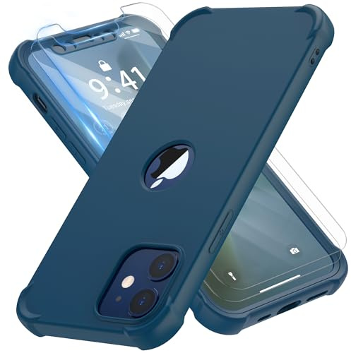 ORETECH für iPhone 12 Mini Hülle Silikon mit Schutzfolie,Blau | Militärschutz Stoßfest Kratzfest Handyhülle für iPhone 12 Mini, Vollständiger Kameraschutz, Vorne und Hinten Schutz Case