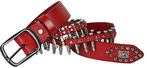 DFGGE Unisex Punk-Gürtel Nietengürtel aus Leder Dornschließe Gothic Taillengürtel mit Metall Nieten Jeansgürtel für Rock Hip Hop Straßentanz Freizeit,Rot,115cm(38~40)