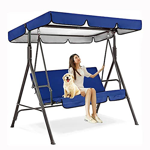 SJASD Hollywoodschaukel Überdachung und Sitzkissen-Bezug-Set,Ersatzdach Hollywoodschaukel 3 Sitzer Wasserdicht Sonnendach Dachplane für Terrasse und Garten,Blau,195x125x15cm/77x49x6''