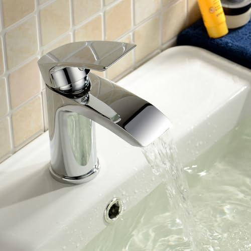 Nes Home Waterfall Cloakroom Tap Basin Mono Mixer Chrome Modern Design Solid Brass
