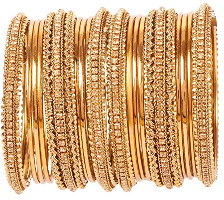 Touchstone „Goldene Armreif Kollektion“ Indischer Bollywood atemberaubender Stil ausdrucksstarker gelber Strass Designer Schmuck Armreif Armbänder Set von 17 in antikem Goldton für Frauen.
