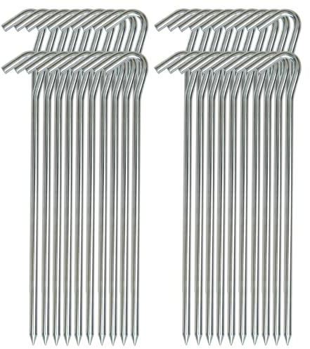 OK5STAR 9 Inch Tent Stakes, Tent Stakes Metal, Heavy Duty Tarp Camping Stakes, Metal Stakes for Inflatables Outdoor Decorations, 40 Pack | J Hook Galvanized Steel Camping Stakes Ground Pegs Canopy Spikes for Lawn, Outdoor Inflatables, Yard Decorations