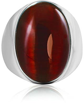 Ayoiow Edelstahlringe für Herren, Siegelring Personalisiert Silberring mit Rot Ovale Stein Ring Größe 67 (21.3)