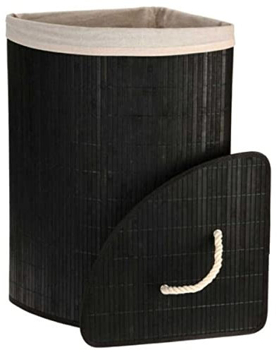 Laundry Hamper Corner Storage Basket, Foldable Clothes Basket with Lid & Liner | Corner Laundry Hamper, Space-Saving Laundry Bin for Bathroom, Bedroom, or Laundry Room 60 x 35 x 35 cm, 65L (Black)