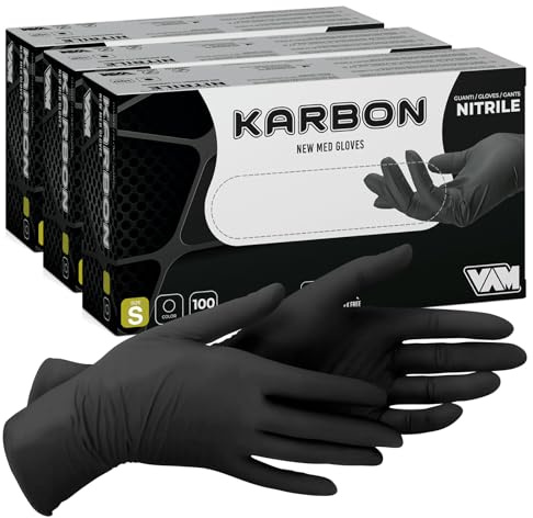 Lot de 300 gants noirs nitriles jetables non stériles sans latex et sans talc pour peaux sensibles, couleur noire, taille S