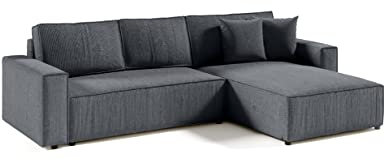 FEDVE Ecksofa mit Schlaffunktion Dunkelgrau – Sekwana - Praktisches Schlafcouch mit Bettkasten – Gemütlich Sofa L Form – Sofa mit Bettfunktion Rechts zum Wohnzimmer für Viele Jahr