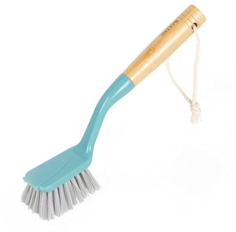 Salter LASAL71397C2EU7 Dish Brush, Washing Up Scrubber, Stiff Bristles For Cleaning Pots/Pans, Scrubbing Sink Kitchen Brush, FSC®-certified Bamboo Handle, Recycled Plastic, Cool Hues Collection, Blue