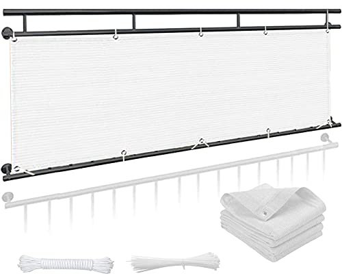 Balkonverkleidung 120 x 300 cm UV- und Wetterbeständig Sichtschutzmatte mit Ösen und Kabelbinder für Balkongeländer Garten, Weiß