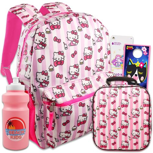 Hello Kitty Zaino con Lunch Box per Ragazze - Bundle con Hello Kitty Backpack, Hello Kitty Lunch Bag, Adesivi, Altro | Hello Kitty Zaino per la scuola