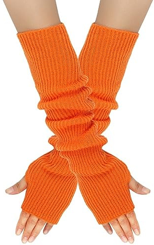 Surakey Gants d'hiver tricotés pour femmes, 1 paire de manchettes sans doigts en tricot fin long chauffe-mains, gants tricotés chauds chauffe-mains manchettes chauffe-bras pour femmes, Orange, taille