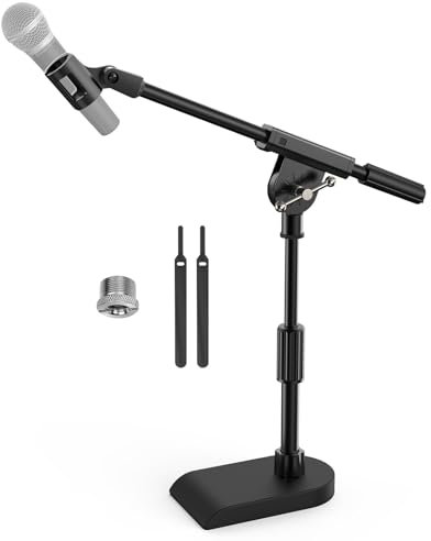 TONOR Verstellbarer Desktop-Mikrofonständer, Beschwerte Basis mit Drehkupplung, Boom Arm mit 3/8'' und 5/8'' Adapter für alle Mikrofone, Geeignet für Podcast, Gitarre