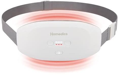 Homedics Cycle Comfort Wärme- und Vibrationsgürtel, bei Menstruationskrämpfen oder Reizdarmsymptomen, 3 Vibrationsstufen, 3 Wärmestufen, diskretes und komfortables Design, Reisetasche und Ladekabel