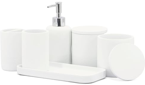 ZCCZ - Ensemble d'accessoires de Salle de Bain Blanc 6 pièces – Porte-Brosse à Dents, Distributeur de Savon Lotion, Distributeur de 2 Porte-doseurs, Plateau de vanité, gobelet de Salle de Bain