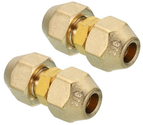 PATIKIL Pipe Extension Joint Connector, 2pcs Free Welding AC Copper Pipe Coupling Adapter with Flare Nuts for Copper Pipe Diameter 3/8(9.52mm) Refrigeration HVAC