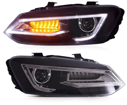 XZQSJHP Auto Scheinwerfer Baugruppe für VW Polo MK5 6R 6C 2009–2017,Side Headlight Front DRL Arbeitsscheinwerfer Low Beam and High Beam with Turn Signal Sequence Indicator Replacement