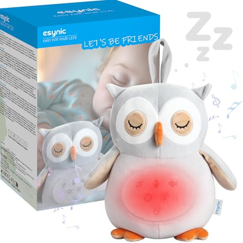eSynic White Noise Machine Baby Einschlafhilfe Baby Spieluhr Eule Weißes Rauschen Sound Maschine Spieluhren für junge mädchen Kinder mit Nachtlicht, 12 beruhigende Töne, 2-stufigem Timer