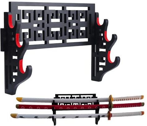 Dfdvye Schwerthalter Katana-Wandhalterung 3 Etagen samtgepolsterter Katana Ständer Samurai-Ständer Samurai-Schwert-Präsentationsständer Zauberstab Wakizashi-Schwertständer