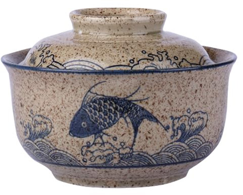 Braozaiw 800ml Ceramic Bowl with Lid - Versatile Large for Ramen, Noodle Soups, Salads and Cereals (Fish-Patterned Bowl)