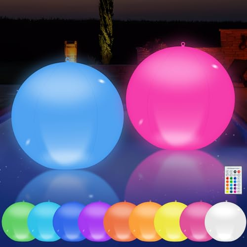 FTJKGH Lampe Solaire Flottante pour Piscine, 2 Pièces 13.4In LED Lampe Flottante Piscine Solaire, IP68 Solair Boule Lumineuse Piscine 16 RGB Solaire Lampe Flottante Sphère Lumière Pour Jardin Pelouse