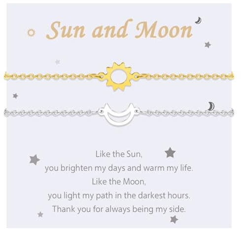 MANVEN Pulseras de Amistad para Mejor Amigo Pulsera Madre Hija Regalo de Mujer Hermana Pareja Sol y la Luna Pulsera Regalos 316L Acero Inoxidable Regalo Cumpleaños Navidad Oro y Plata