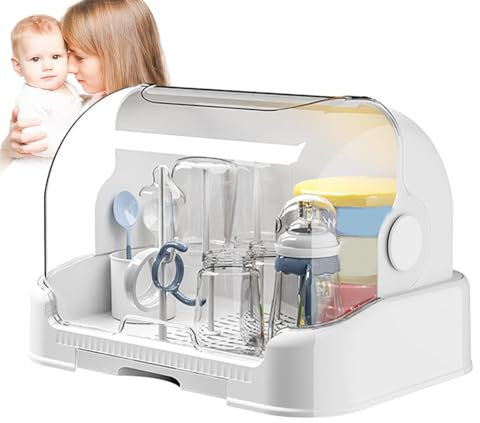 Honhoha Caja de Almacenamiento para biberones para niños pequeños, Estante de Secado para encimera de biberones para bebés - Almacenamiento de Botellas Prueba de Polvo con Tapa | Estante de encimera