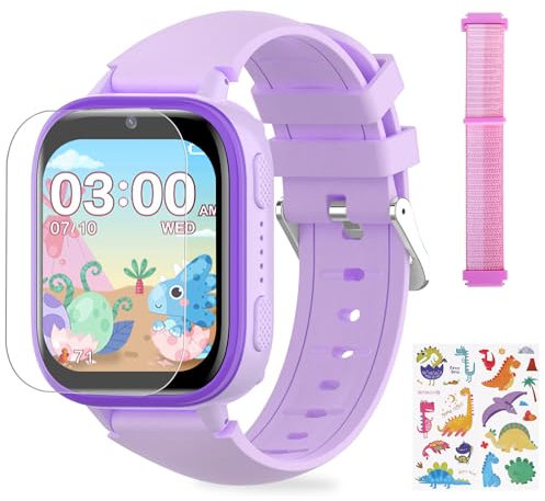 OKYUK Kinder Smartwatch mit Anruffunktion, Smartwatch Kinder mit 31 Puzzlespielen und 15 Hörbüchern, Multifunktionale Smartwatch für Kinder (Lila)