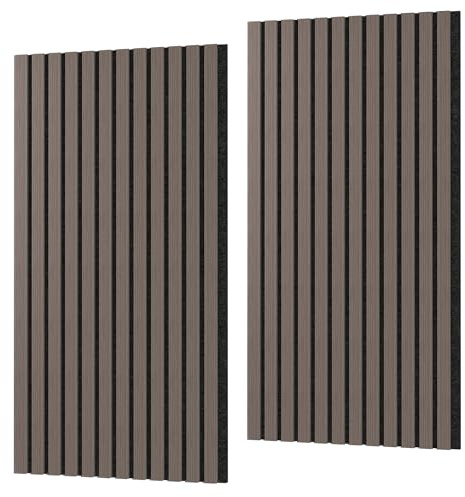 SUBTLETY Holz-Furnier Akustikpaneele 2er Set Wandverkleidung 3D-Wandpaneele 120x60cm Lamellenverkleidung aus Akustik-Filz Lamellenwand für Wohnzimmer, Büro, Schlafzimmer (Walnuss)