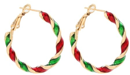 Délicats Bonbons Ornement de Noël Guirlande Boucles d'oreilles à créoles Twist pour femmes, Oreilles Sensibles, Mode Rouge Vert Émail Huggie Hoops Cercle pour Fêtes Festival Bijoux Cadeaux