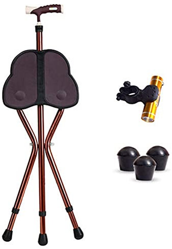 Gehstock, Krücken, dreibeiniger Sitzstock, Behinderung, medizinische Hilfe, zusammenklappbar, leichtes Aluminium, höhenverstellbar, mit rutschfestem Sitz für die Massage älterer Menschen,Braun Keep