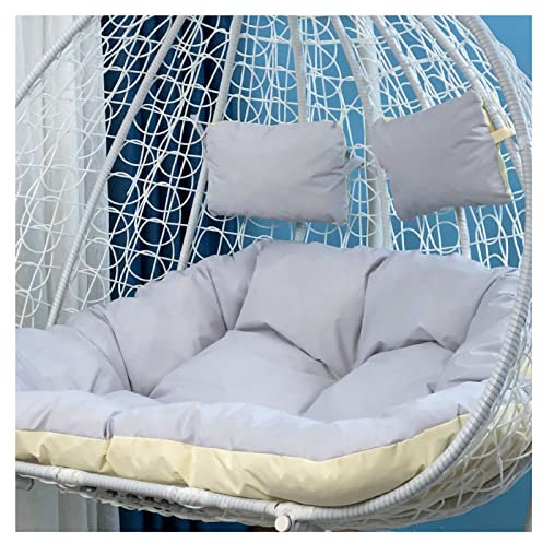 Doppelter Hängesessel mit Kissen für 2 Personen, Hängekorb, Stuhlkissen für Rattan, Schaukelstuhl, Innen- und Außenbereich, Balkon, Terrasse, Hof, Garten, waschbar, Sitzkissen, grau, 125 x 100 cm