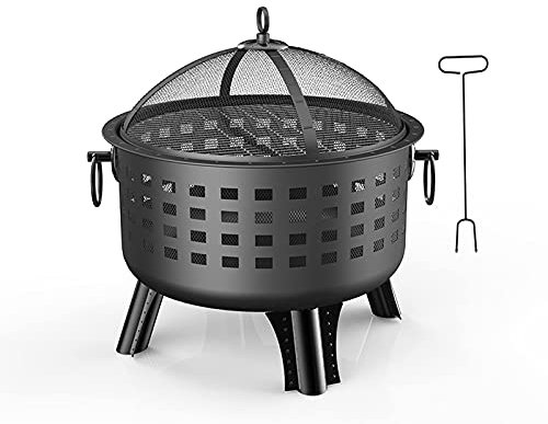 JFNHUTL Hinterhof-Terrassen-Gartenkamin, Holzfeuerstelle, Außenheizungen, 2-in-1-Kamin für Lagerfeuer, Grill mit Grillrost