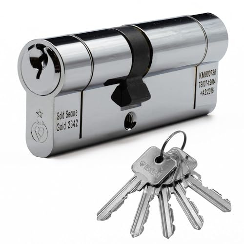 Euro Cylinder Door Lock Chrome - BSI TS007 Sold Secure Gold Anti-Snap - Includes 5 Keys 40/50