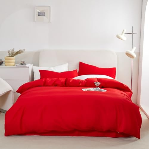 HAIBA Bettwäsche Bettbezug 180 x 220 cm Einfarbig für Doppelbett | Rot Komfortabler und weicher Baumwolle Bettbezug für alle Jahreszeiten mit Reißverschluss