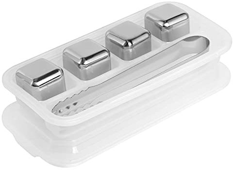 KJAOYU Whiskey-Steine, Whiskey-Kühlsteine ​​aus Edelstahl, wiederverwendbare Whisky- und Wein-Kühlsteine ​​mit Eiszange und Aufbewahrungsbox, ideal für Cocktails, Gin und mehr! (4 Kapseln mit Eisclip)