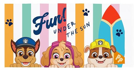 Character World Offizielles Paw Patrol Kinder-Handtuch, superweiches Gefühl, sonniges Design mit Chase und Skye, perfekt für Zuhause, Bad, Strand und Schwimmbad, Einheitsgröße, 70 cm x 140 cm