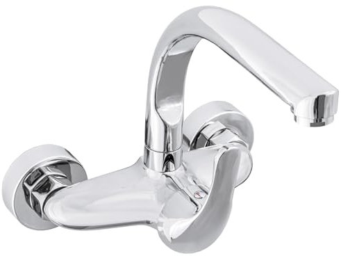 VALAZ Grifo Cocina Pared Cromado 15cm | Grifos de Cocina Fregadero Monomando, Ahorro de Agua, Alta Presión, Giratorio | Instalación Fácil y Rápida | Latón, Elegante, Acero Inoxidable, Redondo