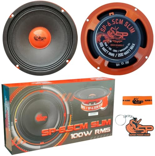 KIT SET PER SP AUDIO SP6.5CM-SLIM 2 midrange altoparlanti da 16,5 cm 165 mm 6.5 di diametro, 100 watt rms 200 watt max, impedenza 4 ohm, 96 db spl, a coppia + accessori omaggio