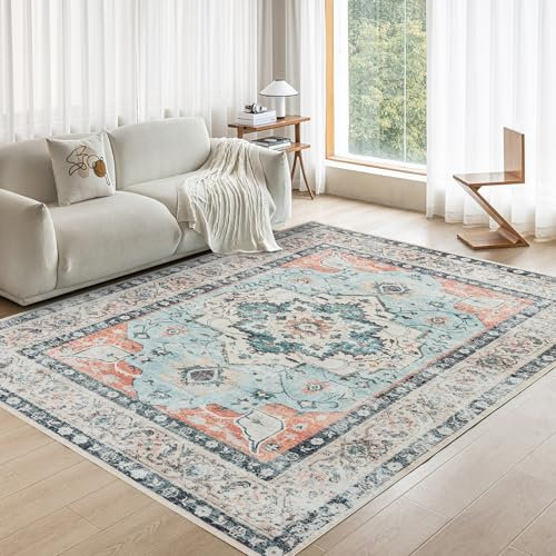 OMERAI Vintage Teppich Wohnzimmer 160X230CM Waschbarer Teppich Boho Teppiche Kurzflor rutschfest Groß Carpet für Schlafzimmer, Esszimmer, Orange