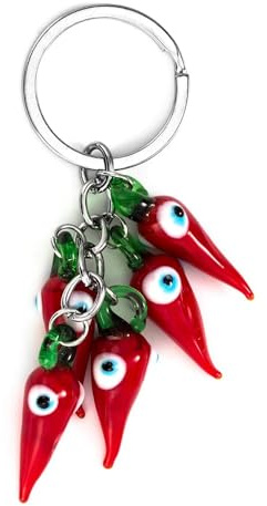 Hemasa Llavero de chile rojo con borla de mal de ojo para mujer y hombre, llavero de coche, rosso, S