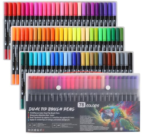 HYNEXLK 78 Dual Tip Colouring Pens Brush Pens Felt Brush Tip Pens Art Markers for Adults, Fineliners Felt Colouring Pens for Adult Colouring Books Calligraphy Drawing Sketching