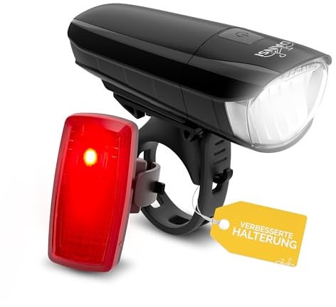 DANSI Kit d'éclairage LED pour vélo avec 30/15 lux – Éclairage de vélo à Piles avec jusqu'à 13 Heures d'autonomie – Lampe de vélo homologuée StVZO, Montage sans Outils et protégé Contre Les
