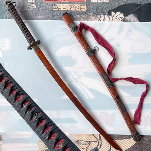 Spade da Samurai in Legno-Katana Giapponese in Mogano Naturale,Bokken Fatto Mano con Paramano in Rame Puro,Spada Katana Tradizionale in Legno per Collezione,Cosplay,Kendo,Esposizione,Regalo-103cm