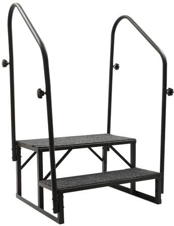 ATATKRT Marchepieds for Camping-Car avec Rampe, Plateforme Stable à 2 marches for caravanes, Design Compact antidérapant, escalier extérieur Portable et Facile à Installer, Usage intensif
