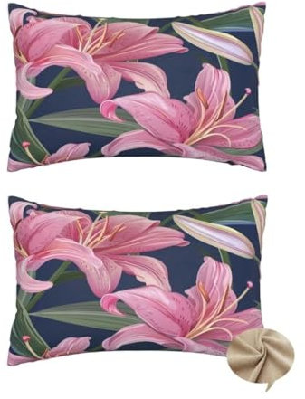 2er Set Kissenbezug 30x50 cm Rechteckig Sofa Kissen Rosa Kissenhülle, Weicher Kissenbezug Lilie Dekokissen mit Verstecktem Reißverschluss, Couchkissen Pillow Case für Bett Stuhl Wohnzimmer Deko -J74