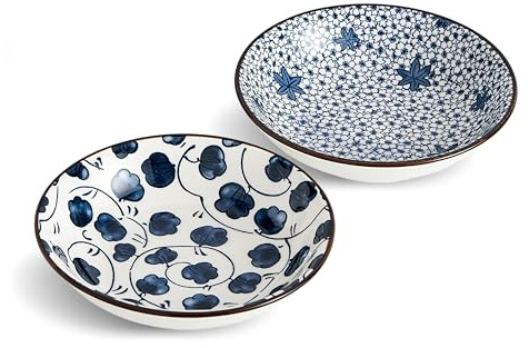 Swuut Keramik Katzennapf für Katzen & Hunde - Futternapf Klein Innenkatze Vintage Blau-Weiß Design (14 cm), rutschfeste Katzenschüssel - 2er Set