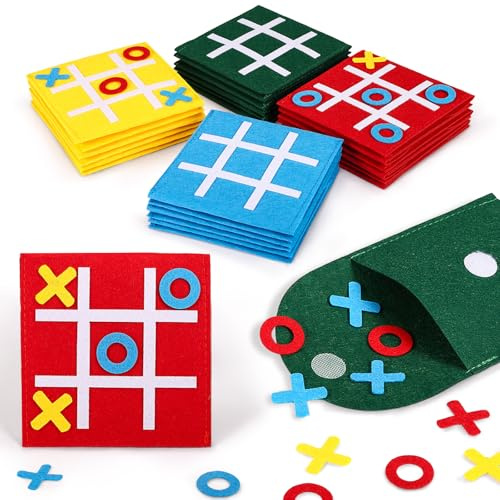 24pcs Tic Tac Toe Mini Spiel Mitgebsel Filz Nützliche Spielzeug, 4 Farben | Brettspiel Bunte Knobelspiele kleine Gastgeschenke Sinnvolles Lernspiel für Kindergeburtstag, Kindertag, Party, Weihnachten