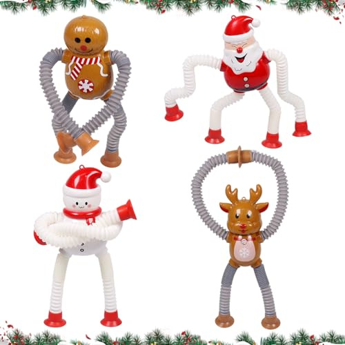 4 Stück Teleskop Saugnapf Spielzeug, Weihnacht Teleskop Saugnapf Spielzeug zum Aufhängen, Fidget Toys,Lustiges Pädagogisches Stressabbauspielzeug, Weihnachtsanhänger, Weihnachtsdekoration