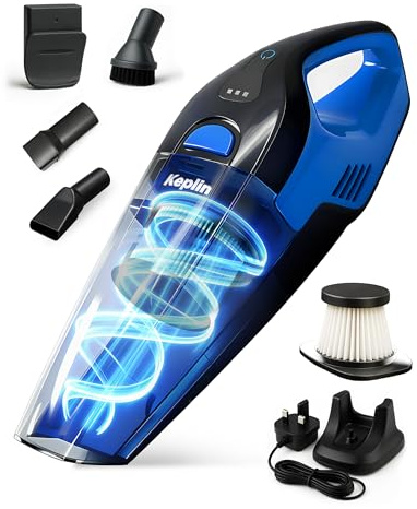 KEPLIN Cordless Handheld Vacuum Cleaner, Wet & Dry Use, 25–30 Min Runtime, LED Lights and Wall Mount – 0.5L Dust Bin, Portable Mini Vacuum for Car, Home & Pet Hair – 50W Power