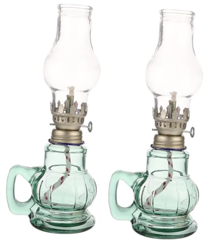 Healifty 2 pezzi Lampade Olio in Vetro Retro Kerosene Decorazione Casa e Giardino Bruciatore con Paralume Antivento Portatile e Resistente