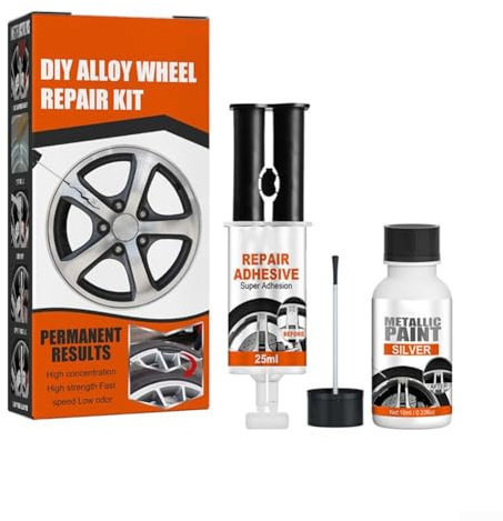Honseadek Kit di riparazione cerchi in lega per ruote auto, graffi e danni da marciapiede, set con colla di riparazione da 25 ml, carta vetrata, panno per la pulizia e strumenti